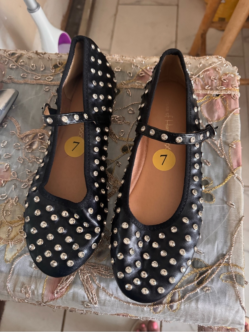 House of Harlow 1960 Black Studded Mary Jane Flats
